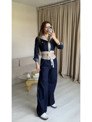 Koyu Denim Ceket Pantolon Takım
