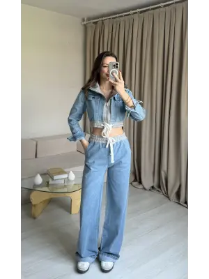 Açık Denim Ceket Pantolon Takım