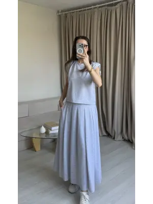 Gri Vatkalı Modal Etek Takım