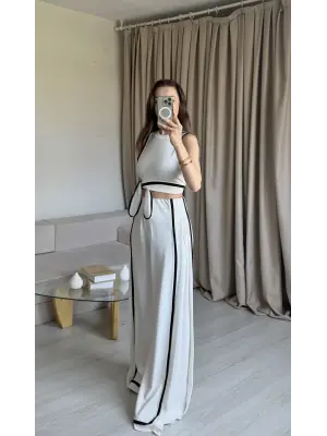 Beyaz Biye Detaylı Eşofman Takım