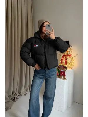 Siyah Marka Puffer Mont