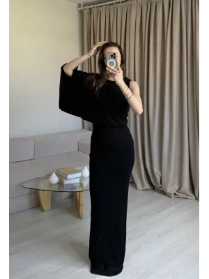Siyah Tek Kol Modal Elbise