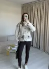Krem İşlemeli Yün Ceket