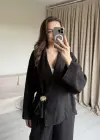 Siyah Broşlu Pantolon Takımm