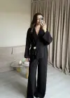 Siyah Broşlu Pantolon Takımm