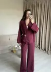 Mürdüm Broşlu Pantolon Takımm
