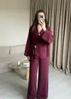 Mürdüm Broşlu Pantolon Takımm