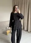 Siyah Düğmeli Şalvar Pantolon Takım