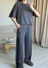 Gri Yan Şeritli Marka Eşofman Takım
