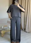 Gri Yan Şeritli Marka Eşofman Takım