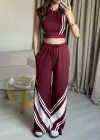 Bordo Crop Sıfır Kol Eşofman Takım