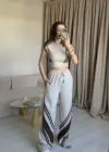 Krem Crop Sıfır Kol Eşofman Takım