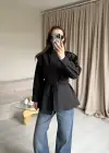 Siyah Fermuarlı Dik Yaka Trençkot