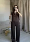 Kahve Yarım Fermuarlı Eşofman Takım