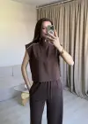 Kahve Yarım Fermuarlı Eşofman Takım