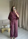 Mürdüm Yarasa Kol Bluz Pantolon Takım