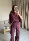 Mürdüm Yarasa Kol Bluz Pantolon Takım