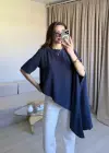 İndigo Asimetrik Vatkalı Modal Bluz