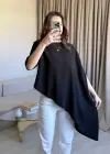 Siyah Asimetrik Vatkalı Modal Bluz
