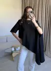 Siyah Asimetrik Vatkalı Modal Bluz