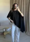 Siyah Asimetrik Vatkalı Modal Bluz