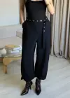 Siyah Çıtçıt Kemerli Palazzo Pantolon