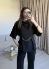 Siyah Zincir Detay Pantolon Takım