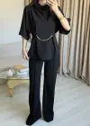 Siyah Zincir Detay Pantolon Takım