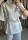 Beyaz Zincir Detay Pantolon Takım