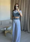 Gri Denim Detaylı Eşofman Takım