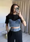Siyah Denim Detaylı Eşofman Takım