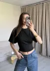 Siyah Belden Oturtmalı Yarasa Kol Bluz