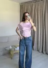 Pembe Düşük Omuz Belden Oturtmalı Bluz