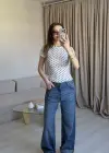 Beyaz Puantiyeli Basic Kısa Kol Bluz