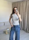 Beyaz Puantiyeli Basic Kısa Kol Bluz