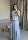 Gri Vatkalı Modal Etek Takım
