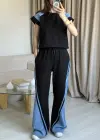 Siyah Taş Detaylı Denim Takım