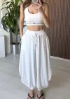 Beyaz Boncuklu Şalvar Pantolon