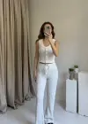 Beyaz Düğmeli Pantolon Yelek Takım
