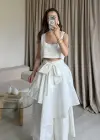 Beyaz Etek Görünümlü Pantolon