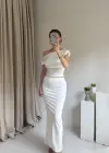 Beyaz Saten Etekli İkili Takım