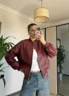 Bordo İçi Astarlı Deri Ceket