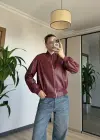 Bordo İçi Astarlı Deri Ceket