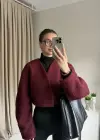Bordo Orkide Kumaş Crop Ceket