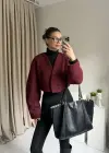 Bordo Orkide Kumaş Crop Ceket