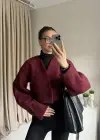 Bordo Orkide Kumaş Crop Ceket