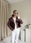 Bordo Yakalı Deri Ceket