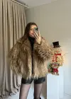 Camel Saçaklı Astarlı Kürk