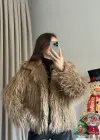 Camel Saçaklı Astarlı Kürk