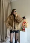 Camel Saçaklı Astarlı Kürk